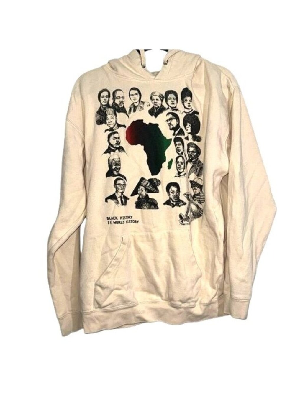 Black History Hoodie L By Zuni Sportswear - Beige With Africa Graphic & Pioneers